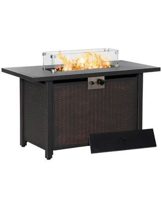 Outsunny 43 Inch Outdoor Propane Gas Fire Pit Table, 50,000 Btu Auto-Ignition Rectangular Wicker