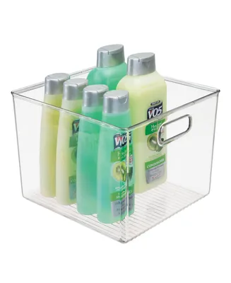 mDesign Plastic Modern Bathroom Storage Organizer Bin with Handles, Clear