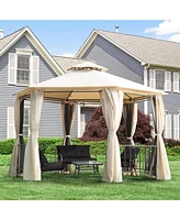 Outsunny 10' x 12' Outdoor Patio Gazebo with Curtains, Two-Tier Roof