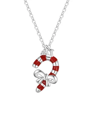 Macy's Cubic Zirconia and Red Enamel Candycane Pendant Necklace