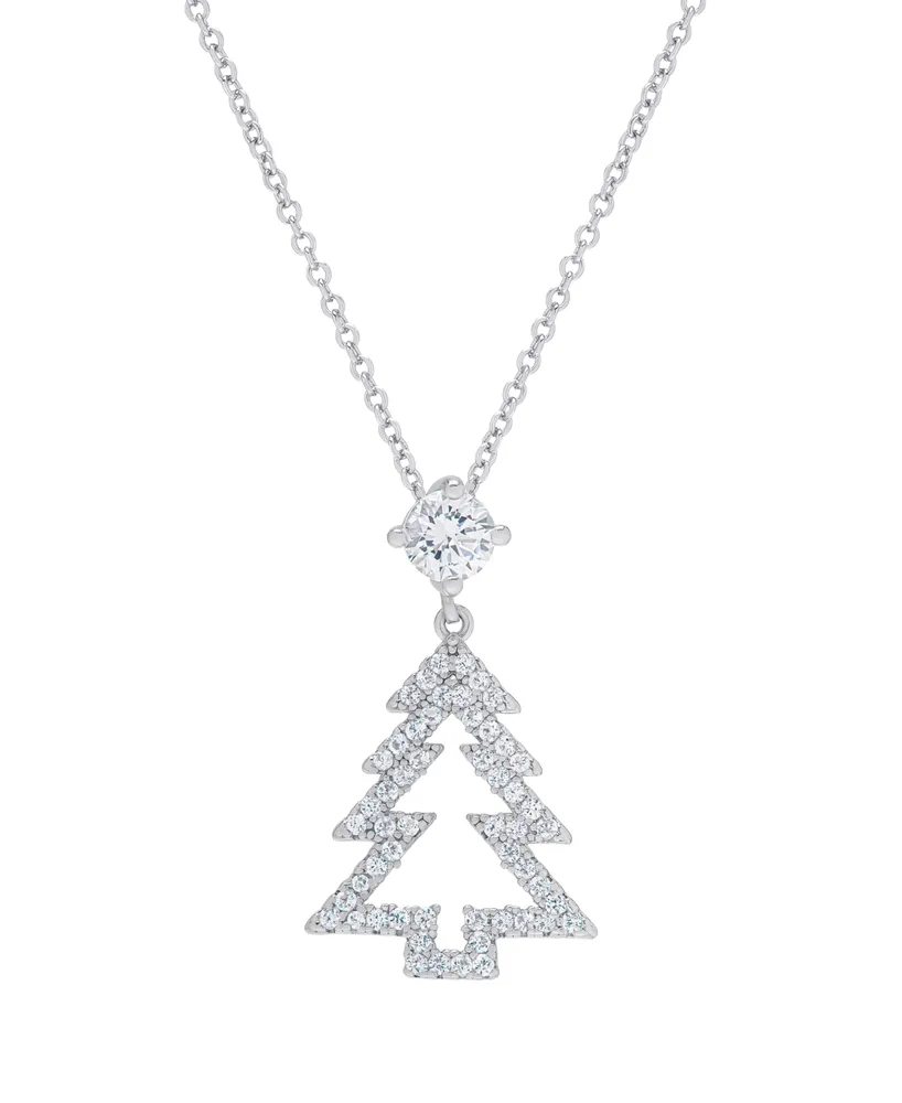 Macy's Cubic Zirconia Open Christmas Tree Pendant Necklace