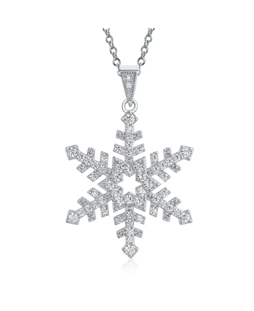 Bling Jewelry Christmas Holiday Party Branch Micro Pave Cubic Zirconia Cz Star Snowflake Pendant Necklace For Women Sterling Silver