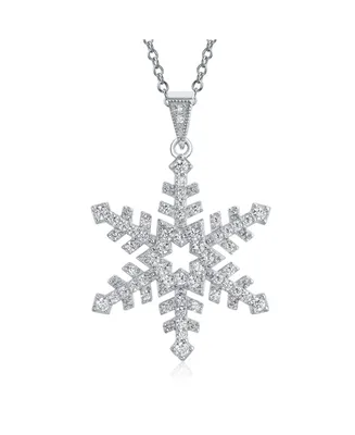 Bling Jewelry Christmas Holiday Party Branch Micro Pave Cubic Zirconia Cz Star Snowflake Pendant Necklace For Women Sterling Silver