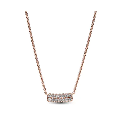 Pandora Timeless 14K Rose Gold-Plated Pave Cubic Zirconia Double-Row Bar Collier Necklace