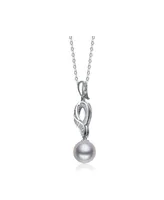 Sterling Silver White Gold Plated Cubic Zirconia and Faux Pearl Pendant