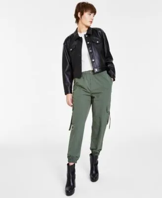 Bar Iii Womens Faux Leather Cropped Jacket Textured Sleeveless Top Everything Cargo Pants Created For Macys