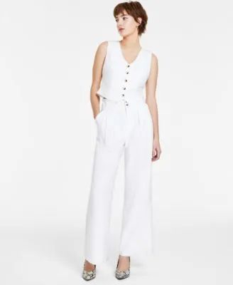 Bar Iii Womens Cropped Vest Pleated Wide Leg Pants Created For Macys