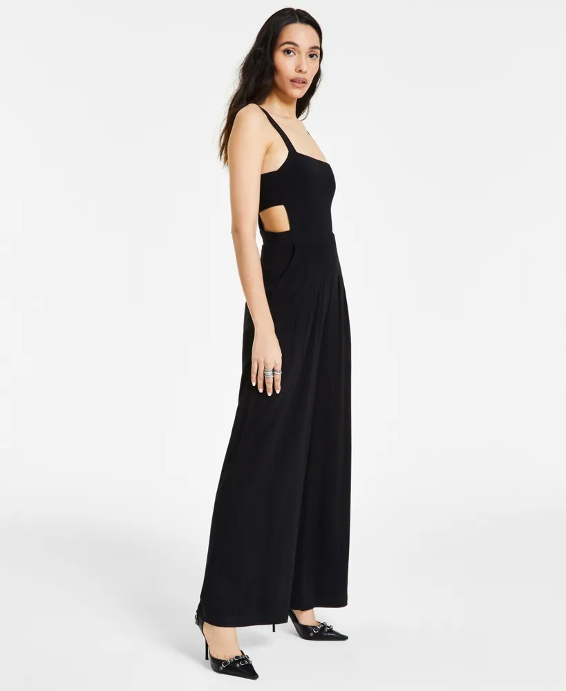 Women's Square-Neck Cutout-Side Wide-Leg Jumpsuit, Created for Macy's
