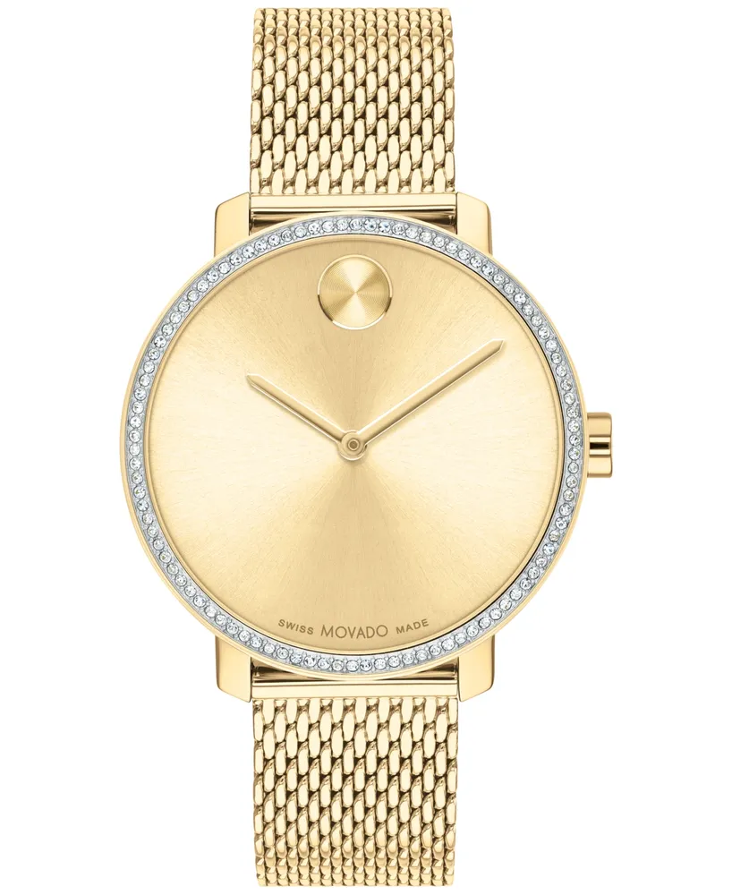 Movado Women's Swiss Bold Shimmer Gold Ion Plated Stainless Steel Mesh Bracelet Watch 34mm - Gold