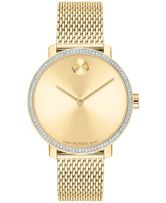 Movado Women's Swiss Bold Shimmer Gold Ion Plated Stainless Steel Mesh Bracelet Watch 34mm - Gold