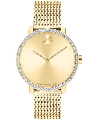 Movado Women's Swiss Bold Shimmer Gold Ion Plated Stainless Steel Mesh Bracelet Watch 34mm