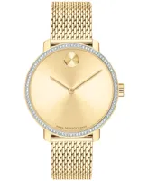 Movado Women's Swiss Bold Shimmer Gold Ion Plated Stainless Steel Mesh Bracelet Watch 34mm - Gold