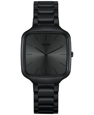 Rado Unisex Swiss True Square Thinline Les Couleurs? Le Corbusier Black Ceramic Bracelet Watch 37mm - Limited Edition