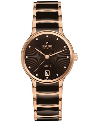 Rado Women's Swiss Automatic Centrix Diamond Accent Ceramic & Rose Gold Pvd Stainless Steel Bracelet Watch 35mm