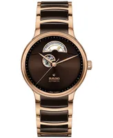 Rado Unisex Swiss Automatic Centrix Open Heart Brown Ceramic & Rose Gold Pvd Stainless Steel Bracelet Watch 40mm