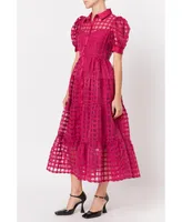 English Factory Women's Gridded Organza Tiered Maxi Dress