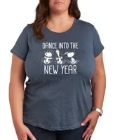 Air Waves Trendy Plus Size Peanuts New Year Graphic T-shirt