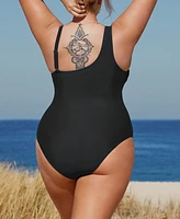 Cupshe Plus Size Dreamscapes Mesh One-Shoulder One Piece Swimsuit