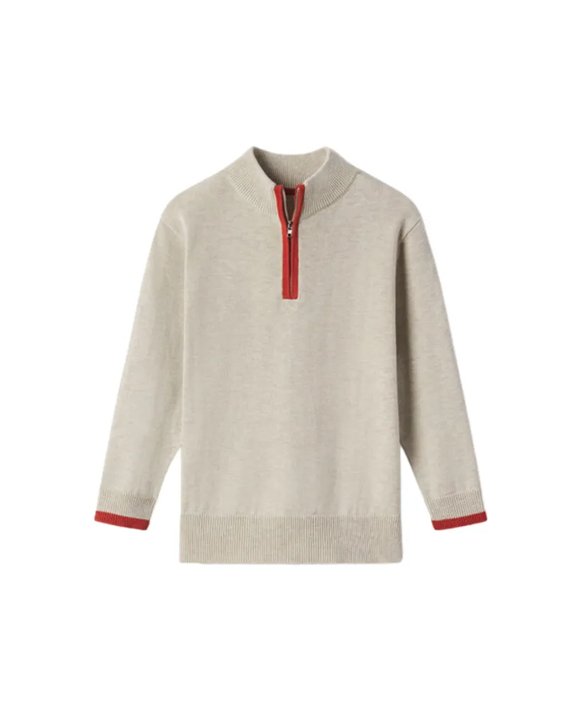 Griffin Half Zip Sweater Oatmeal and Chutney