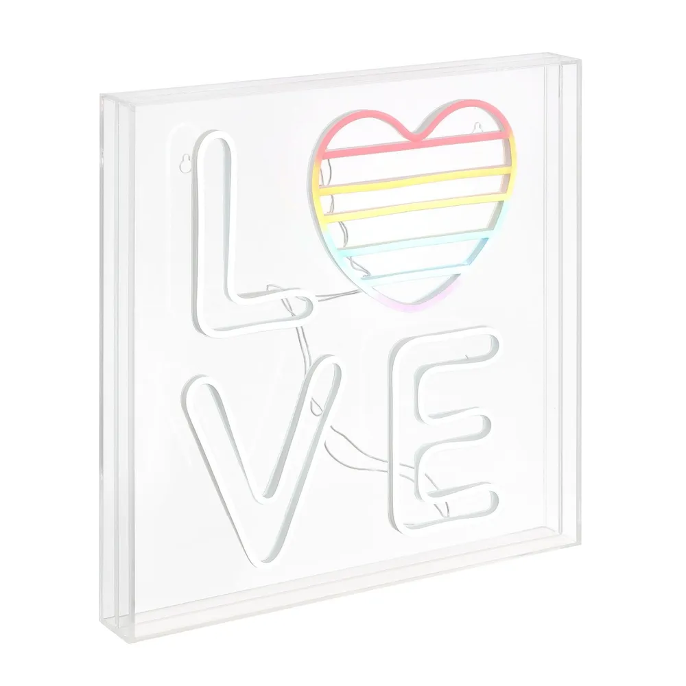 Love Square Contemporary Glam Acrylic Box Usb Operated Led Neon Light