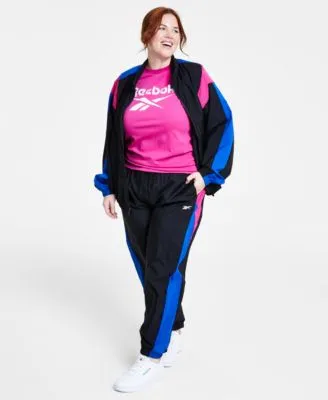 Reebok Plus Size Logo Graphic T Shirt Zip Front Colorblocked Jacket Pull On Logo Woven Track Pants
