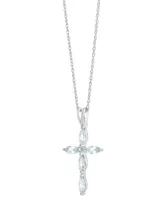 Gemstone & Diamond Accent Cross 18" Pendant Necklace in 14k White Gold