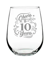 Bevvee Cheers to 10 Years 10th Anniversary Gifts Stem Less Wine Glass, 17 oz