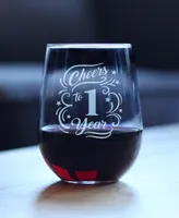 Bevvee Cheers to 1 Year 1st Anniversary Gifts Stem Less Wine Glass, 17 oz