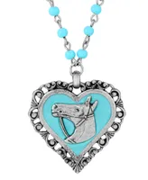 2028 Acrylic Turquoise Bead Horse Head Heart Necklace