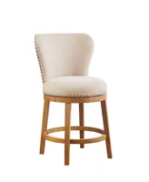 Madison Park 22" Stewart Wide Wood Upholstered 360 Degree Swivel Counter Stool