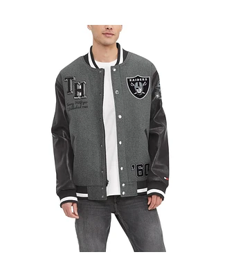 Men's Tommy Hilfiger Heather Gray, Black Las Vegas Raiders Gunner Full-Zip Varsity Jacket