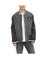 Men's Tommy Hilfiger Heather Gray, Black Las Vegas Raiders Gunner Full-Zip Varsity Jacket