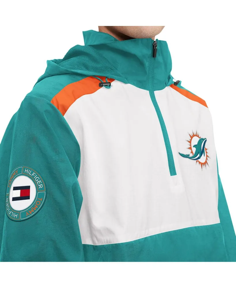 Tommy Hilfiger Men's Tommy Hilfiger Aqua, White Miami Dolphins Carter  Half-Zip Hooded Jacket