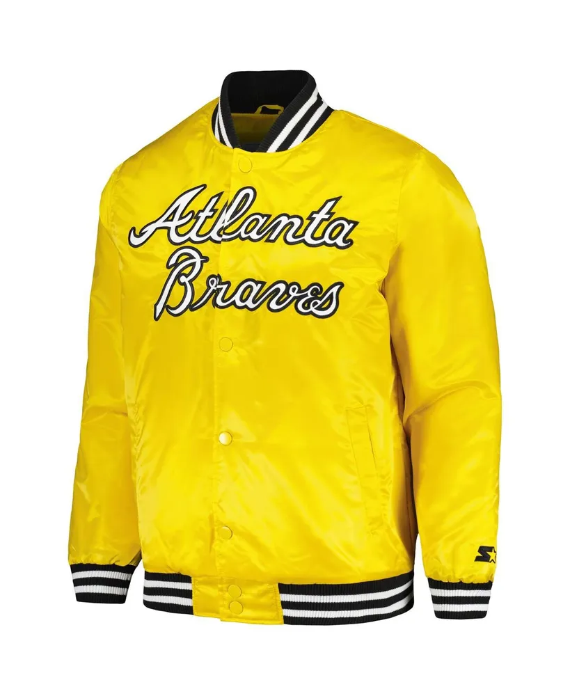 Men's Starter Gold Atlanta Braves Cross Bronx Fashion Satin Full-Snap Varsity Jacket