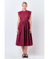 Women's Pleated Shoulder Midi Dress