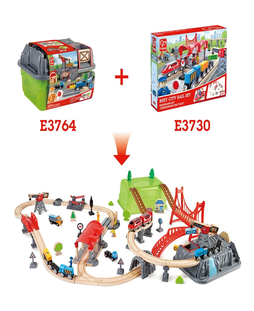 Hape Railway Bucket Builder Set with Train and Tracks - 50 Pcs