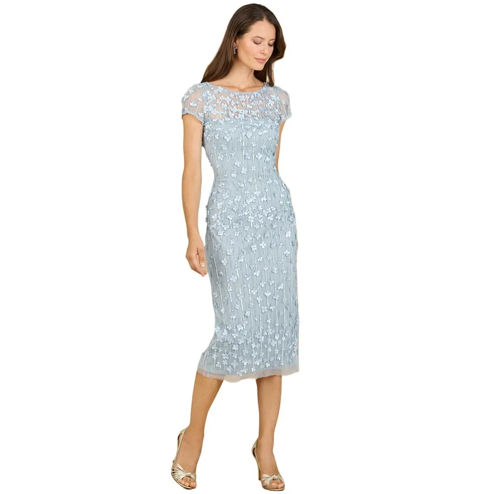 Women's 3D Applique Midi Dress with Cap Sleeves