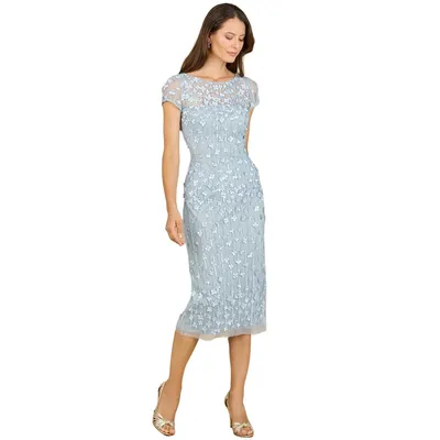 Women's 3D Applique Midi Dress with Cap Sleeves