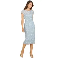 Women's 3D Applique Midi Dress with Cap Sleeves