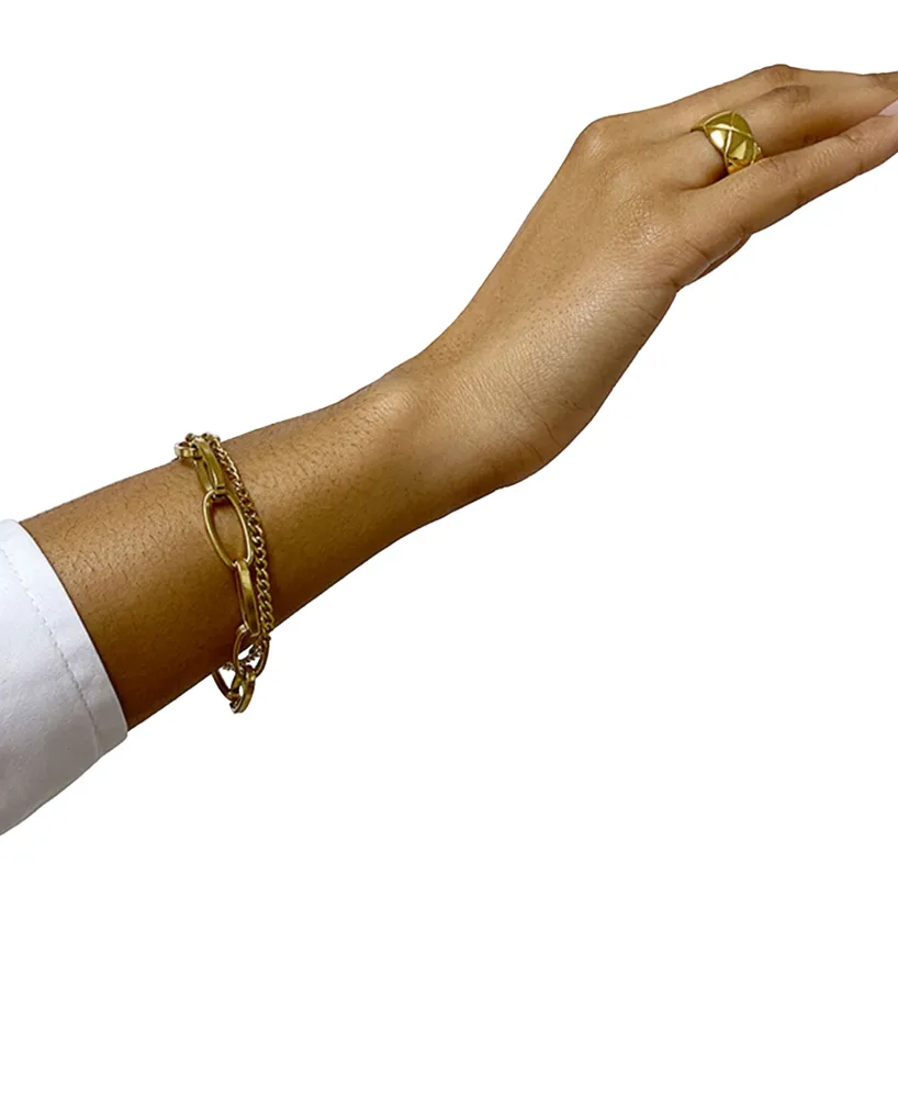 Adornia 14k Gold-Plated Oversized Paperclip Mixed Chain Bracelet
