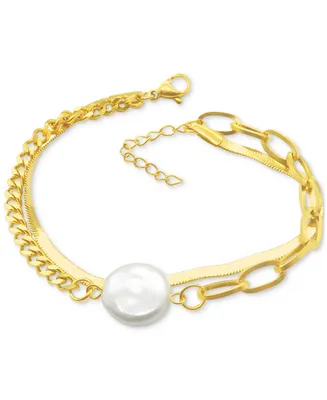 Adornia 14k Gold-Plated Freshwater Pearl (13mm) Mixed Chain Bracelet