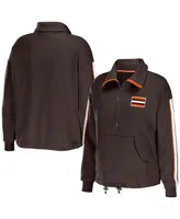 Women's Wear by Erin Andrews Brown Cleveland Browns Logo Stripe Half-Zip Top