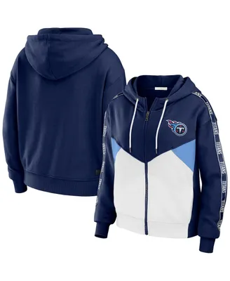 Women's Wear by Erin Andrews Navy, White Tennessee Titans Color-Block Full-Zip Hoodie