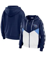 Women's Wear by Erin Andrews Navy, White Tennessee Titans Color-Block Full-Zip Hoodie