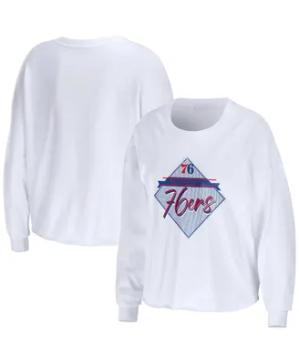 Women's Wear by Erin Andrews White Philadelphia 76ers Cropped Long Sleeve T-shirt