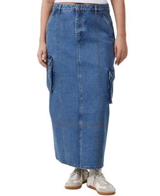 Cotton On Women's Cargo Denim Maxi Skirt