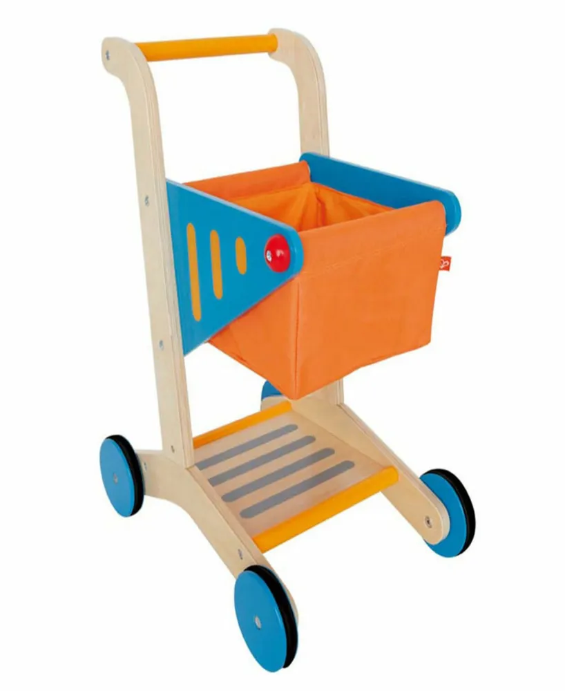 Hape Wooden Orange Blue Shopping Cart
