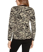 Belldini Black Label Women's Zebra Jacquard Sweater Jacket