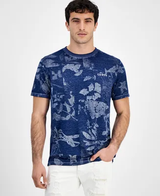 Guess Men's Allover Leaf Print Short Sleeve Crewneck T-Shirt