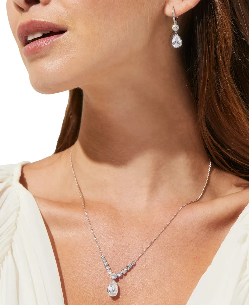 Eliot Danori Pear-Shape Cubic Zirconia Pendant Necklace, 16" + 2" extender, Created For Macy's
